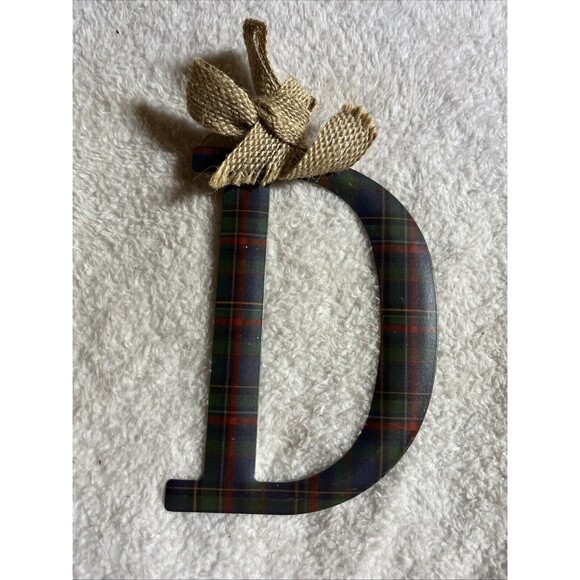 Lot of 2 Letter 'D" Ornaments Glitter Snowman & Plaid Burlap Letter - Picture 5 of 10